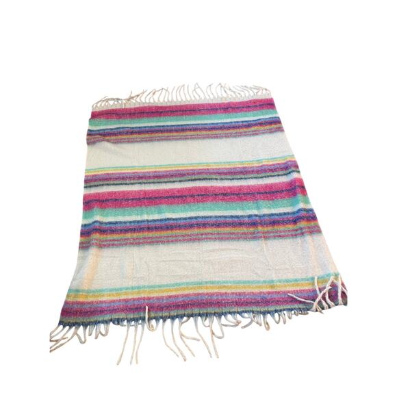 Free People Skye Stripe Fringe Throw Blanket Pink Cream Blue - Picture 10 of 10